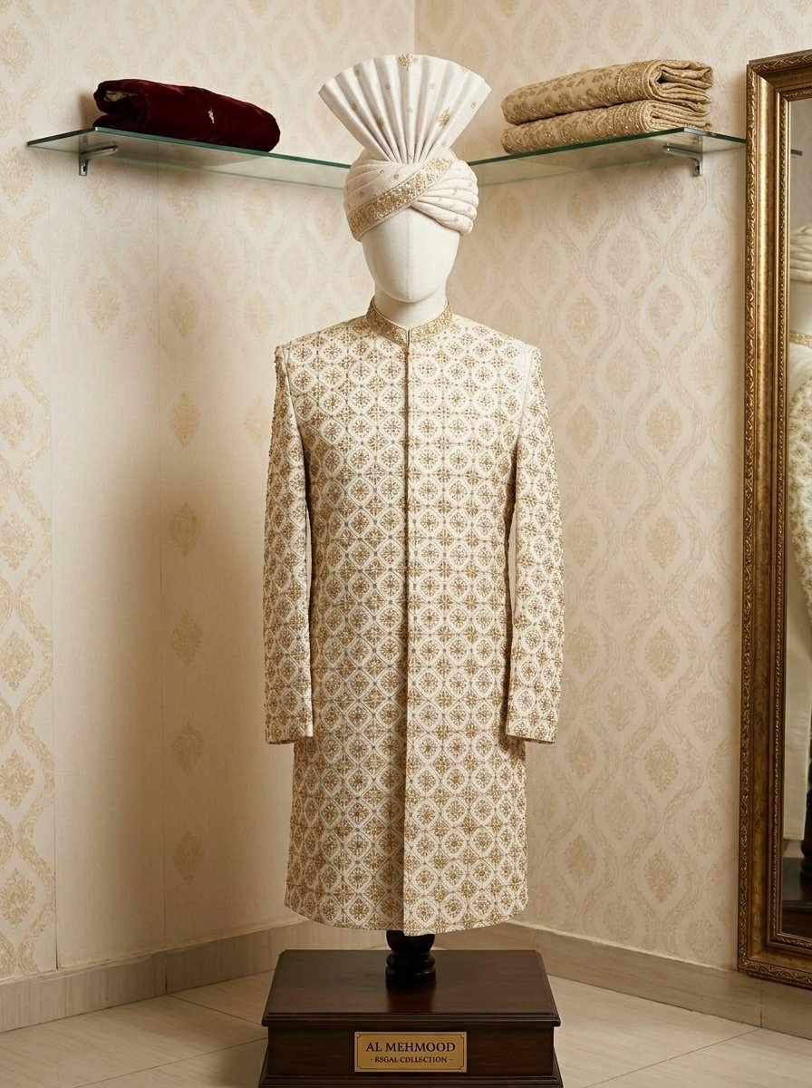 Pearl Off White  Hand Made Embroidered Sherwani